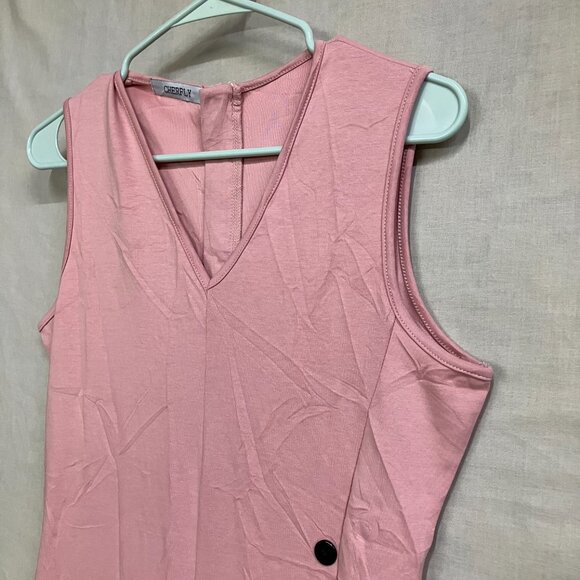 Cherfly Women's Small Peach Pink V-Neck Sleeveless Wide Leg Elegant Jumpsuits - Picture 11 of 16